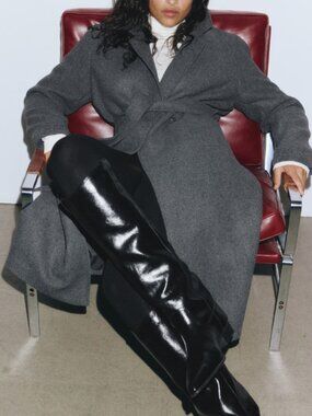 BNWT H&M DIVIDED Tie-Belt Long Wool Coat Dark Grey SZ XS